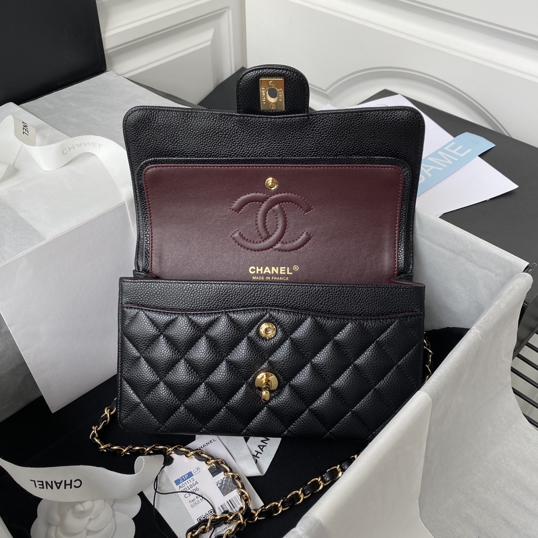 Classic Flap Caviar Bag A01113 Black/Gold